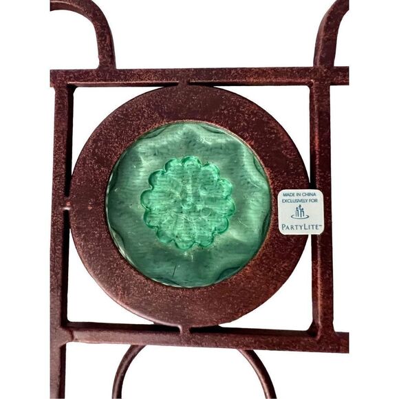 Vintage Wall Hanging Metal 3 Light Votive Candle Holder Green Glass 16” - Picture 2 of 6